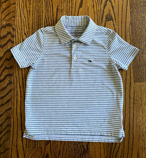 Vineyard Vines Sankaty Boys Polo Size 5 Gray/White Stripe Performance Knit
