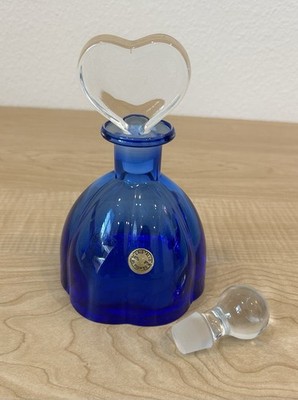 Callezione Italian Blue Perfume Bottle w/2 Glass Top Dauber 24% Crystal 6  Tall