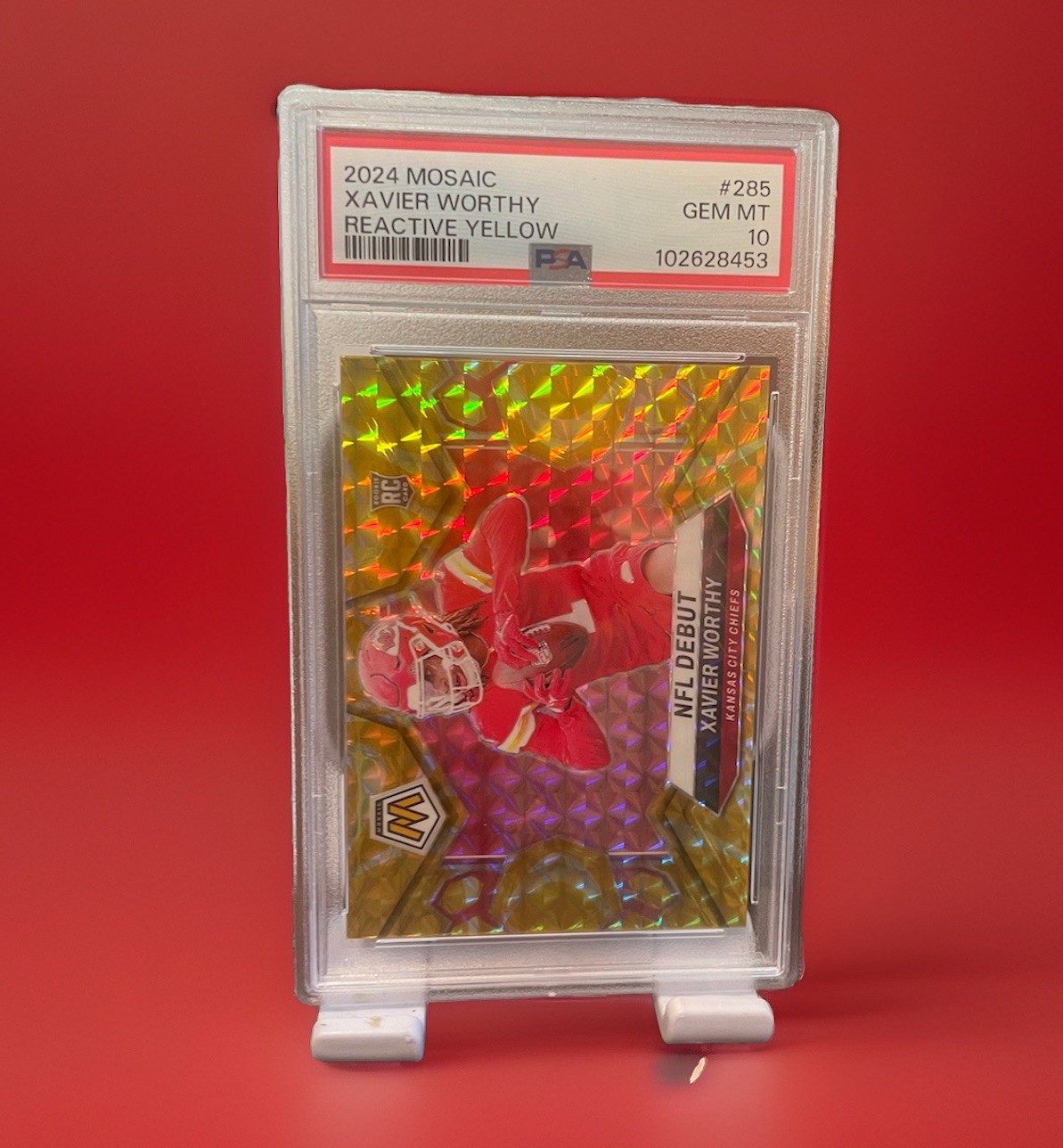 2024 Panini Mosaic Xavier Worthy #285 Reactive Yellow NFL Debut PSA 10 (RC) GEM