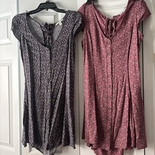 (2) set Button Down Floral Print American Eagle Lace Up Open Back Dress Sz M
