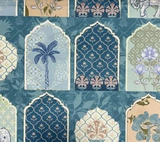 Mughal Garden Blue Velvet Upholstery Drapery Fabric 54" Wide Blue by Yard