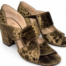 CAbi crushed velvet block heel sandals size 8