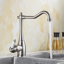 Vintage Kitchen Faucet Brushed Nickel Single Handle Mixer High Arc Swivel Spout