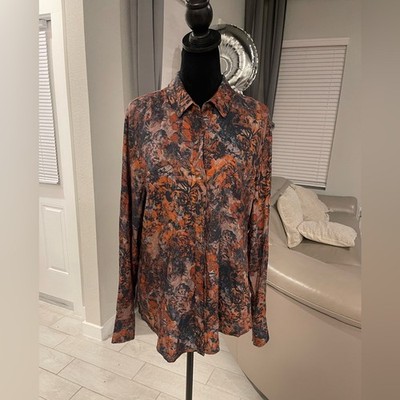 NWT Peruvian Connection Abstract Floral potpourri Shirt SZ L