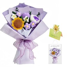 Crochet Flowers Bouquet,Knitted Rose Sunflower Tulips Flowers 8