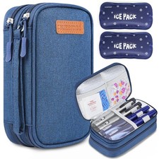 suzamed Double Layer Insulin Cooler Travel Case, Expandable Space, Blue
