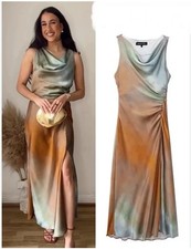 ZARA TIE-DYE PRINT MIDI DRESS COWL NECK DRAPPED SS24 SIZES M REF. 3031/200