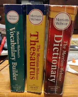 Lot Of 3 Merriam Webster Books. Dictionary, Thesaurus, And Vocabulary Builder.