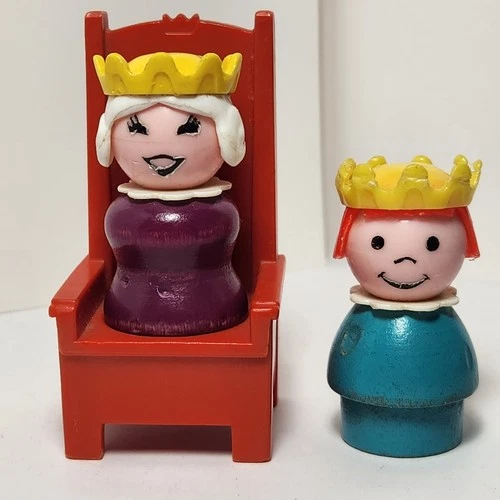 Vintage 70s Fisher Price Little People Castle Figures QUEEN, PRINCESS and Throne