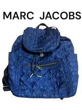 Marc Jacobs Quilted Backpack Navy Nylon Women's Large A4 Storage Authentic
