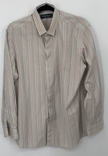 Salvatore Ferragamo White Multi-Color Stripe Long Sleeve Button Down Shirt sz L