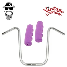 Original Lowrider 15" 25.4 U Handlebar Chrome 0214 120mm Grips Solid/Purple