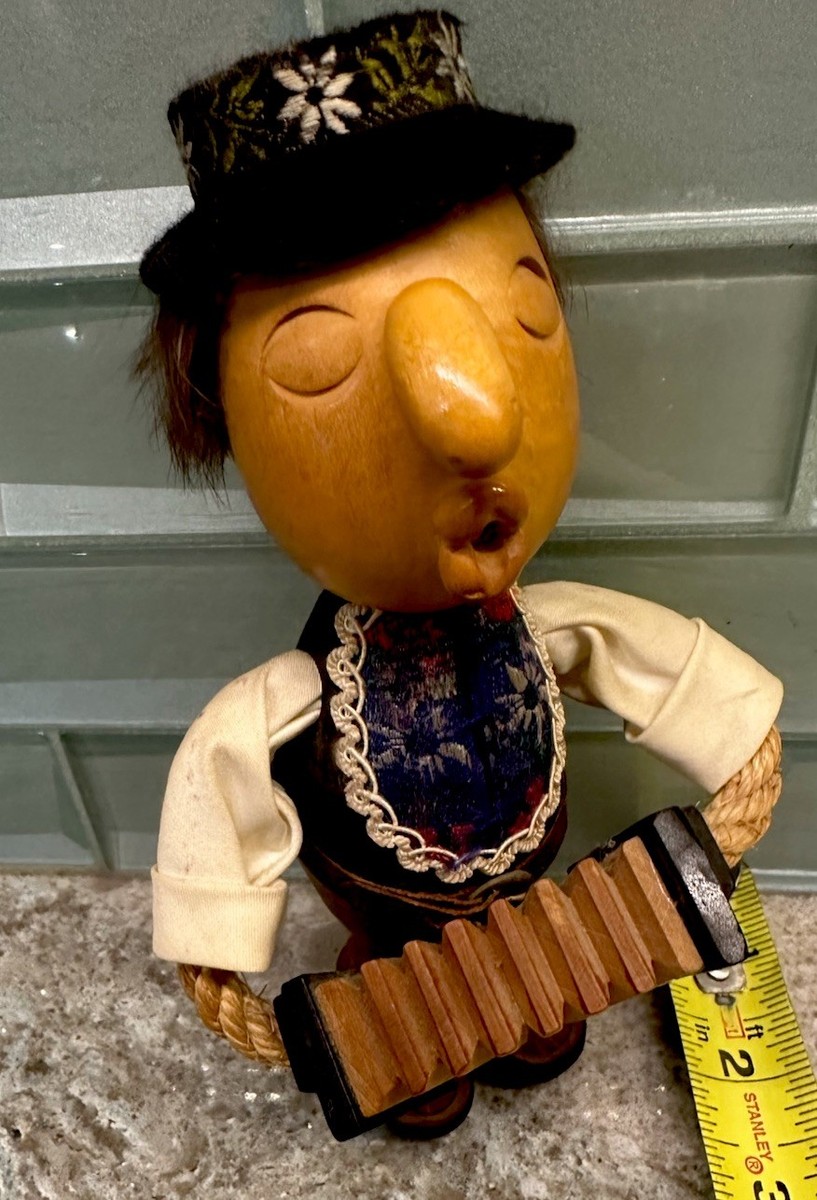 Casagrande カサグランデ CASY BOYS 木製人形 アコーディオン Vtg7”German Wood Carved Accordion Player Casagrande Casy Boys Rope