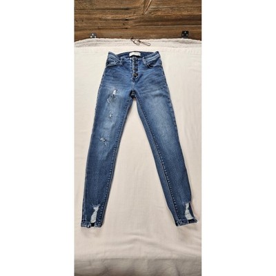 KanCan Women Skinny Jeans Medium Wash Distressed Button Fly Size 3/25 KC7363D
