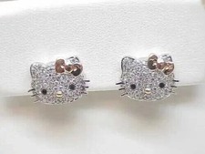 1.30Ct Round Simulated Diamond Hello Kitty Stud Earrings 14k White Gold Plated