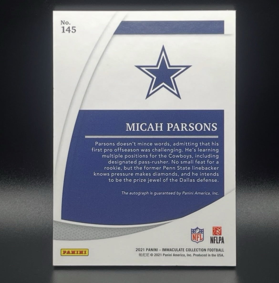 2021 Immaculate Micah Parsons Rookie Auto Gold 25/25 Dallas Cowboys GB Packers view 3