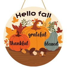 Thanksgiving Decorations - Welcome Sign for Front Door,Rustic Round Wood Wrea...