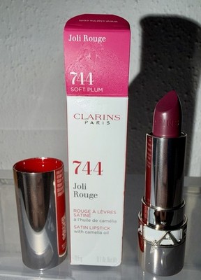 Clarins Joli Rouge Satin Lipstick Stick 744 Soft Plum With Camelia Oil 0.1 oz