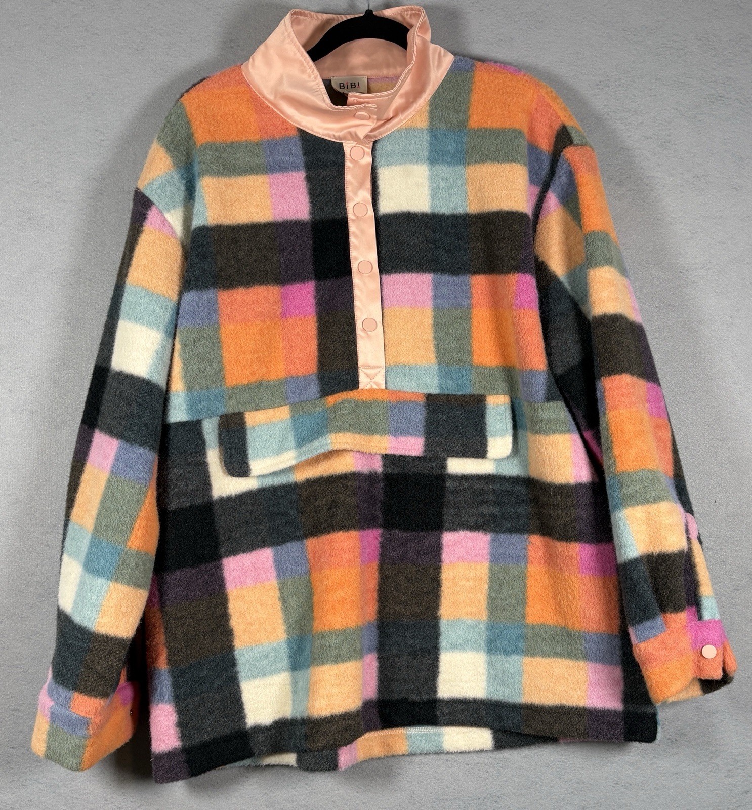 BiBi Checked Plaid Pull Over Size Large Fleece Sw… - image 1