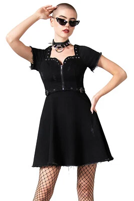 Killstar Gothic Goth Okkult Punk Grunge Denim Minikleid - Time Out Spikes Nieten - Bild 1 von 4