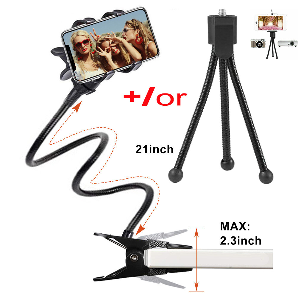 Webcam Stand Phone Holder 21 inch Flexible Desk Bed Gooseneck Mount &Mini Tripod-image