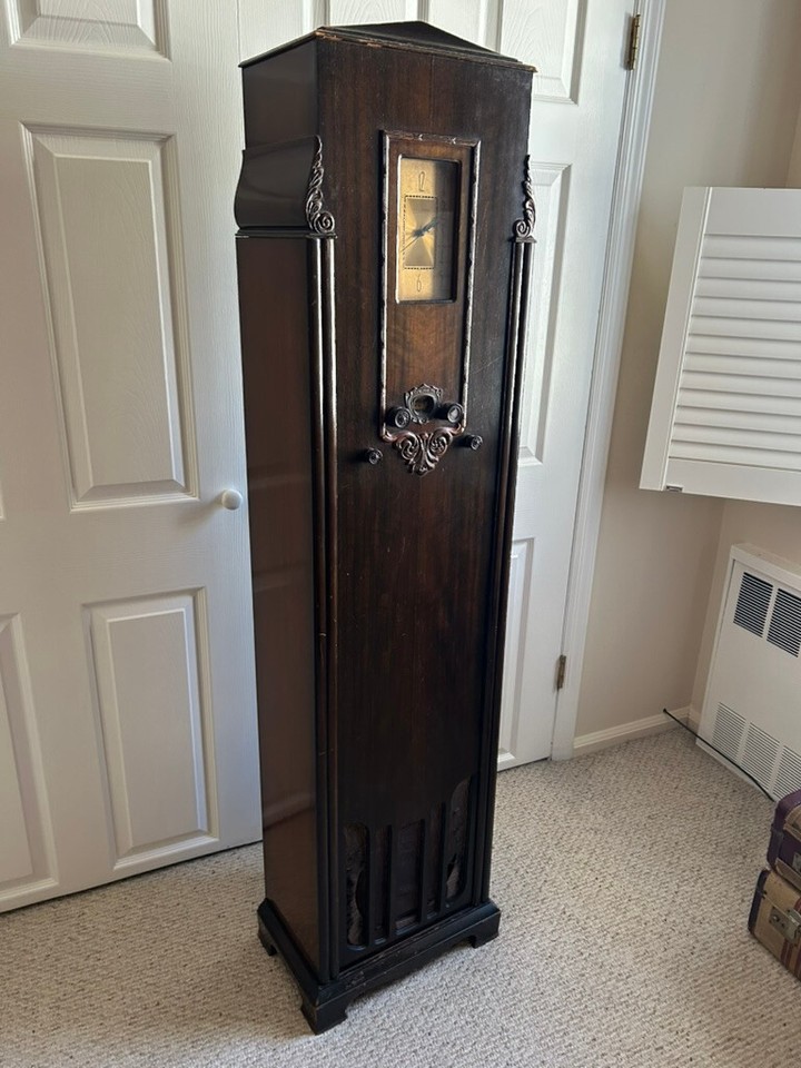 Beautiful Antique Colonial Grandfather Clock Radio | eBay