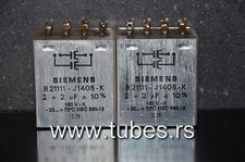Two vintage Siemens PIO capacitors 2x2 uF 160V Klangfilm Made in West Germany