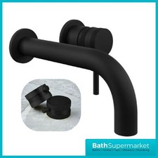 Wall Mounted Basin Mixer Tap Matt Black Round Single Lever Curved Spout Bathroom