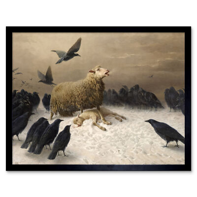 Schenck Angst Schafe Mutterschaf Krähen Aas Gerahmter Druck 30x40 cm
