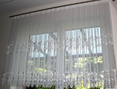 Exklusive & Hochwertige Gardine 6m x 1,45m , Leinen , Plauener Spitze , Weiß | eBay
