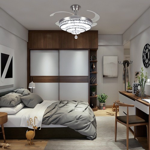 DLLT Crystal Ceiling Fan with Lights 36W Ceiling Fan Remote 3 Blades Retractable - Picture 8 of 12