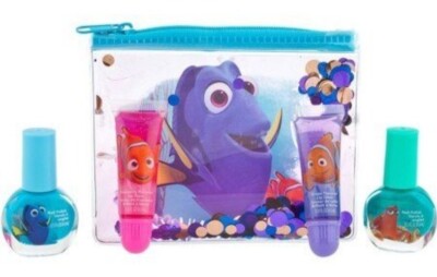 Finding Dory Kids 5pc Nail Polish & Lip Gloss Set With Moving Confetti Zip Pouch