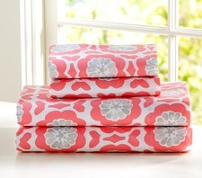 Pottery Barn Kids Crib Fitted Sheet Vivian Coral One Size 100 Cotton Royalife