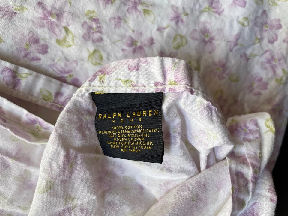 RARO! Ralph Lauren *Flores Florales Emilie PÚRPURA *Sábana PLANA COMPLETA Blanca SHABBY Foto 4 de 4
