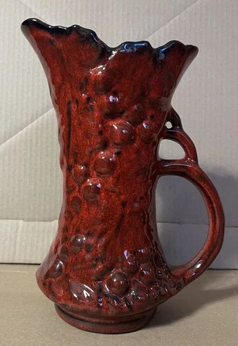 Vintage USA McCoy Pottery 641 Antiqua Line Red Cherry Grape & Leafs 9.5" Pitcher