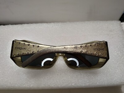 Vtg Vogue Women Gray Leather Stud Rectangle Sunglasses  display picture 3