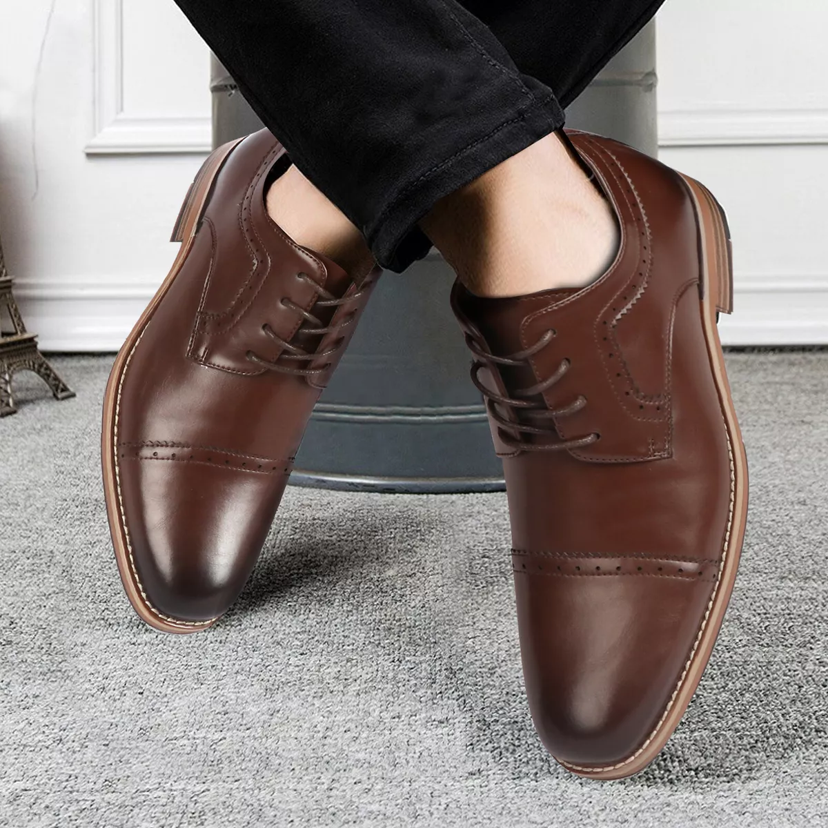 Men s Dress Shoes Formal Leather Shoes Classic Lace Up Series Dark