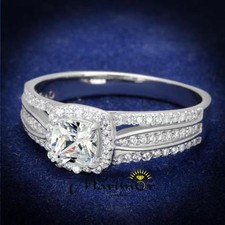 Women's .925 Sterling Silver Rhodium Plated .66Ct Cushion Cut Cz Engagement Ring