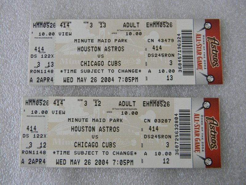2 - 2004 MLB BASEBALL HOUSTON ASTROS TICKET STUBS VS CUBS MAY 26th 2004 - MAY229
