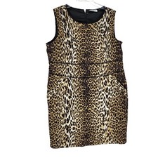Tahari Bodycon Leopard print Sleeveless Knee Length Dress 20L pockets mob wife