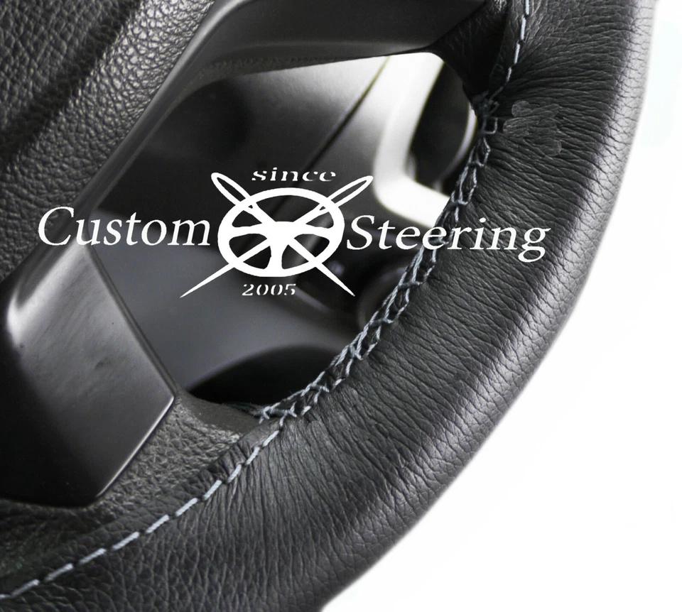 PUNTADA GRIS PARA FORD FOCUS 2011-2014 CUERO NEGRO REAL CUBIERTA VOLANTE Foto 4 de 4