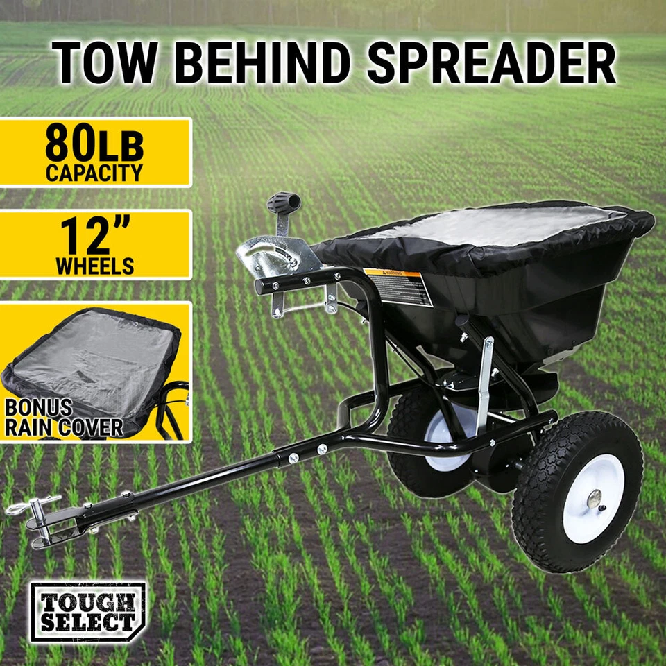 80LB Tow Behind Spreader 36KG 29L Broadcast Seed Fertiliser Salt Towable Sand