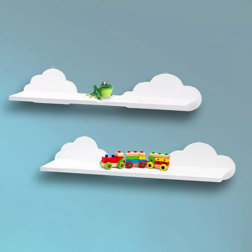 2x White Cloud Shelves Kid's Nursery Shelf Floating Storage Unit