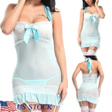 CLEARANCE Women Babydoll Halter Lingerie Backless Mesh Bodydoll with G-String US