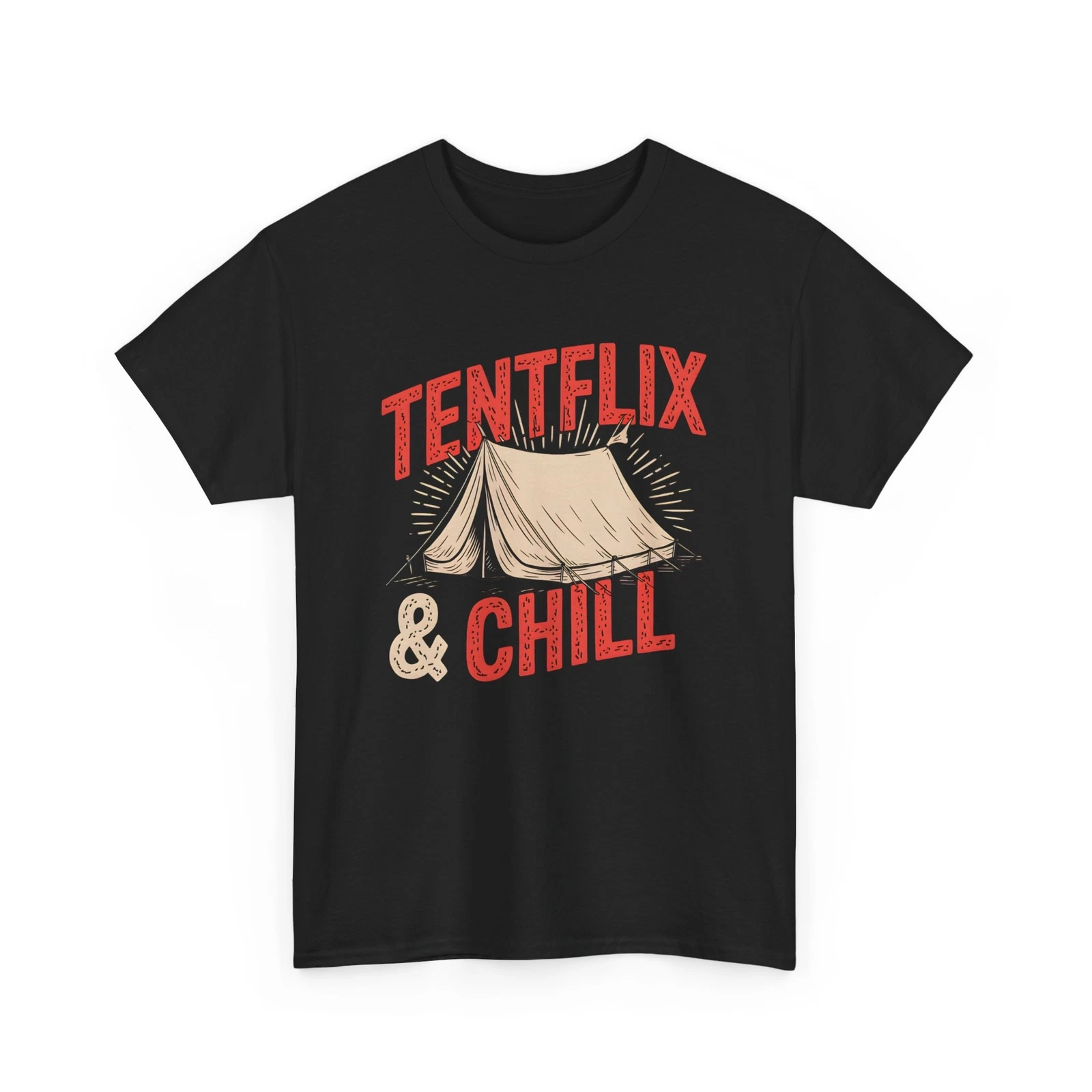 Camping Tentflix and Chill T-Shirt for Outdoor Movie Lovers Short Sleeve Unisex