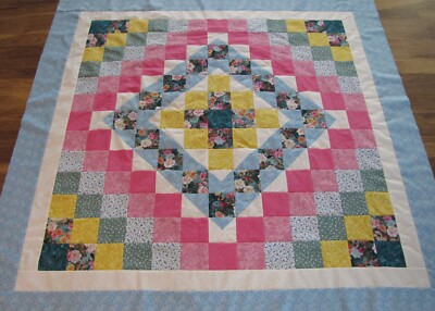 Patchwork Quilt Top ''Florals #2'' PIECED~Bed, Lap, Wall, Sofa 60'' Sq USA Homemade