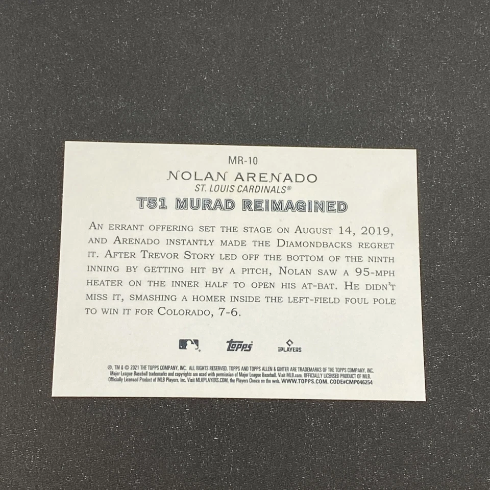 2021 Topps Allen & Ginter T51 MURAD REIMAGINED Nolan Arenado #MR-10 Insert Card - Image 2 of 2