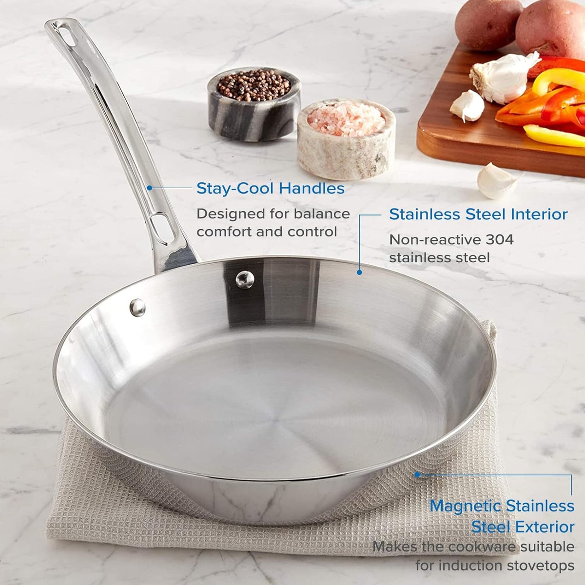 Viking 8 Inch 3-Ply Non Stick Fry Pan | Stainless Steel Induction Frying Pan
