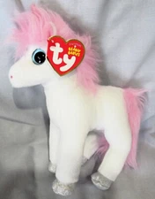 MYSTIC Unicorn White Horse Pink Mane & Tail - TY Beanie Baby Boos 6" -NEW & MINT