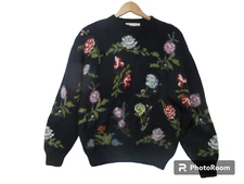 Sz M UNIQUE Vintage Y2K Norm Thompson Floral 100% Wool Sweater Cottagecore